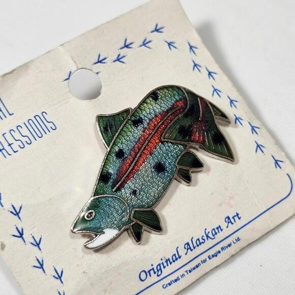 Rainbow Trout Lapel Pin Vintage RARE Natural Impressions Alaskan Art Eagle River - Picture 3 of 4